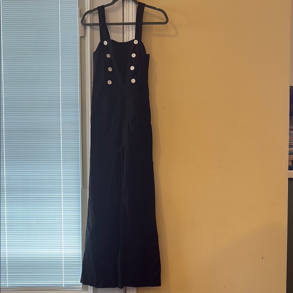 Anthropologie Black Jumpsuit with White Buttons